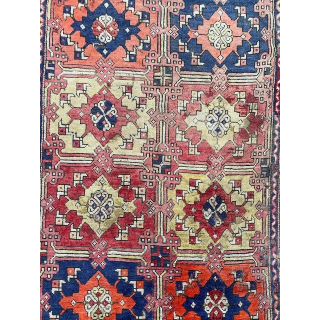 Beautiful Turkish rug with nice decorative design and beautiful colors with red, yellow, blue, orange and pink, entirely...