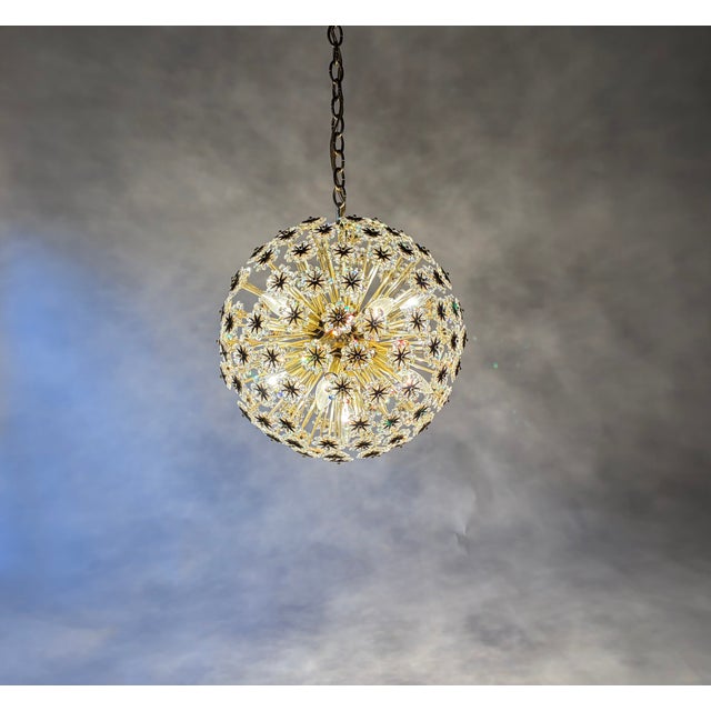 Large 1950s Sputnik Dandelion Chandelier, Brass & Crystal, 11 Bulbs For Sale - Image 10 of 18