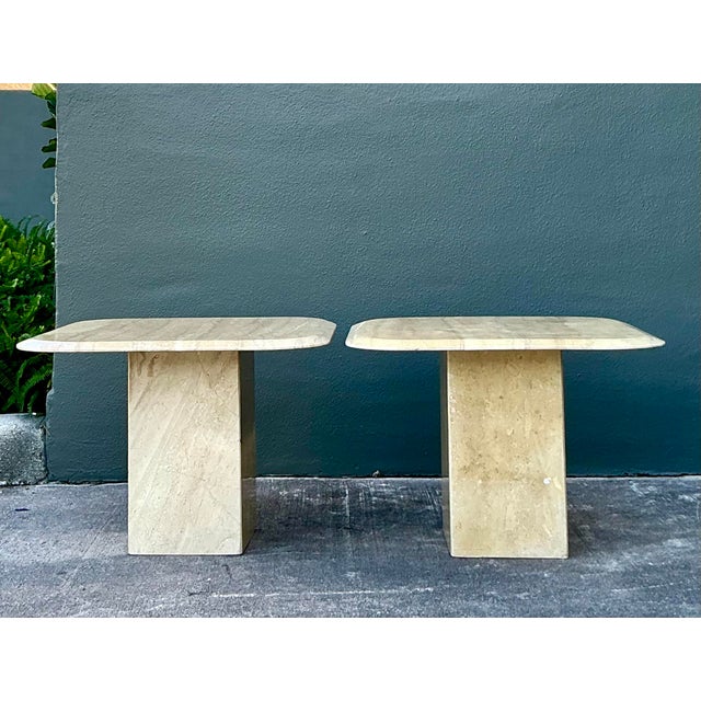 Mid-Century Modern Vintage Boho Travertine Side Tables - A Pair For Sale - Image 3 of 6