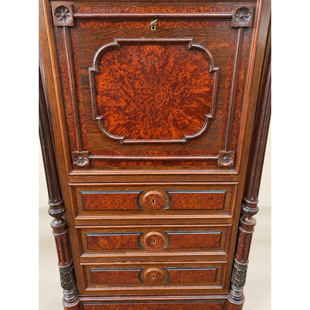 Wood Napoleon III Drop-Front Secretary in Walnut and Maple, 1920s For Sale - Image 7 of 13