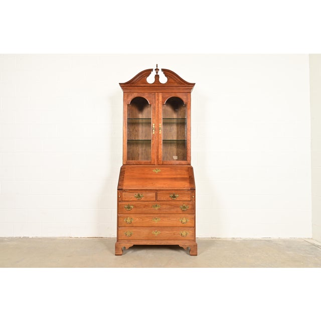 L. & J. G. Stickley Georgian Cherry Wood Bureau With Drop Front Secretary Desk and Bookcase Hutch For Sale - Image 14 of 14