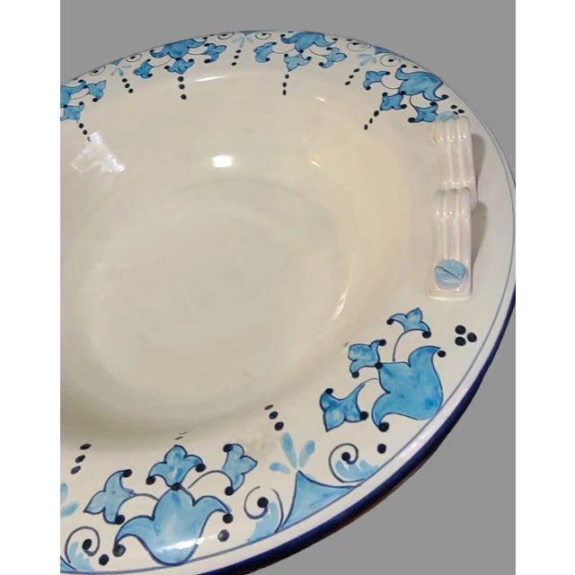 Large Late 20th Century Hand Painted Pottery Blue & White Center Piece Bowl Made in Italy For Sale - Image 4 of 10