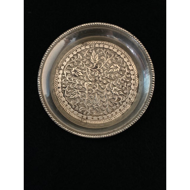 Vintage Nickel German Silver Drinking Coasters Ornate Repousse Flowered - Set of 4 For Sale - Image 6 of 13