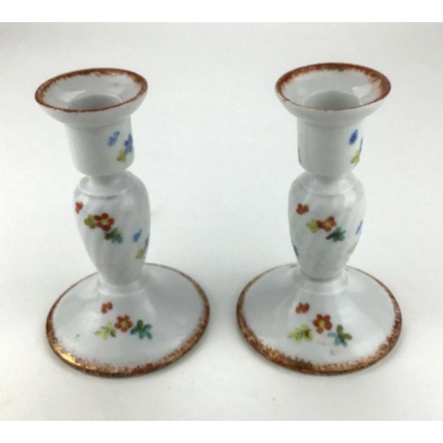Vintage Porcelain Hand Painted Floral Candle Holders - a Pair For Sale - Image 11 of 11