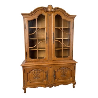 Vintage Louis XVI French Oak Display Cabinet For Sale