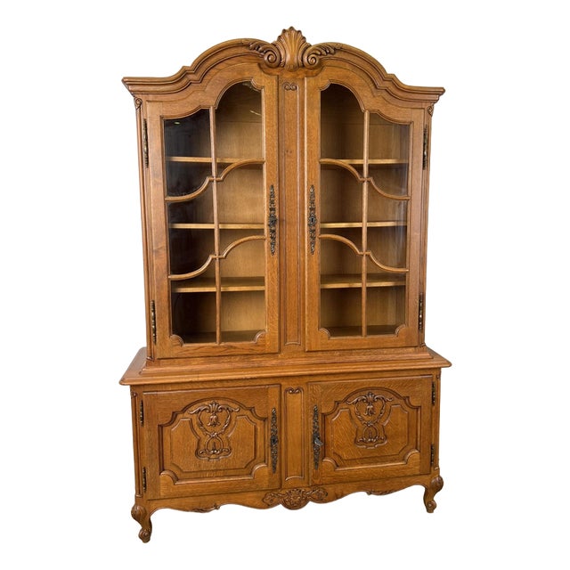 Vintage Louis XVI French Oak Display Cabinet For Sale
