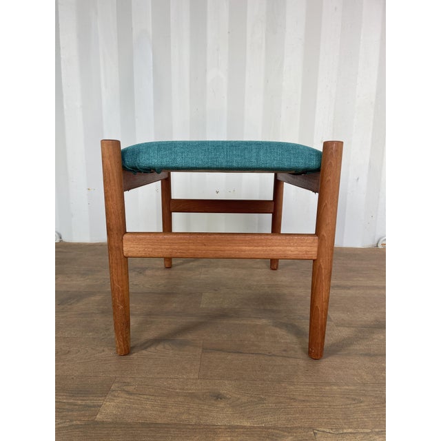 Wood Mid-Century Modern Danish Teak Stool with Blue Upholstered Seat, 1960s For Sale - Image 7 of 8
