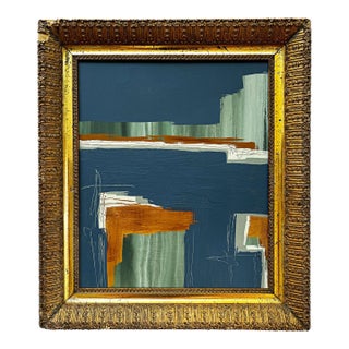 “River Moss" Abstract Art in Gold Antique 1800's Frame, Transitional Living Room Art by JTS For Sale