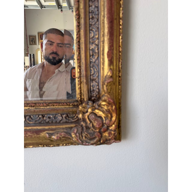 Antique 19th Century French Rococo Distressed Giltwood Wall Mirror For Sale - Image 9 of 12