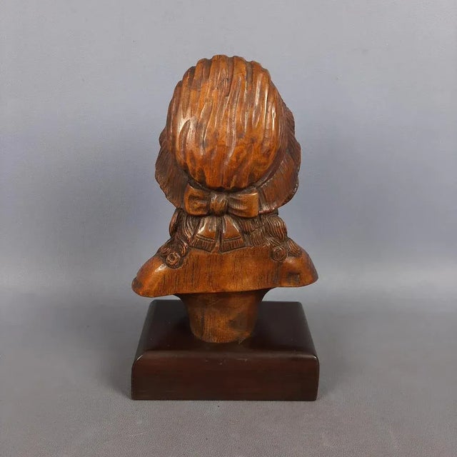 Vintage Italian Wood Sculpture Bust of Girl, 1960s For Sale - Image 3 of 15