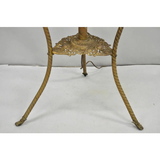 Antique Victorian Ornate Brass Converted Oil Lamp Piano Parlor Table Floor Lamp For Sale - Image 9 of 16
