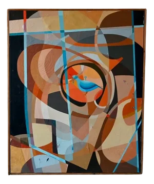 Surrealist Bird Composition, Acrylic on Canvas