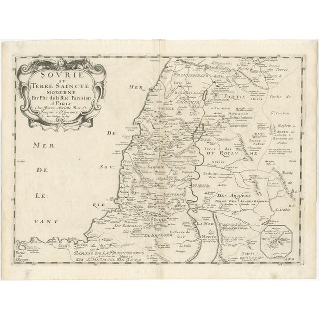 Antique Map of Holy Land from Rue De La Rue Paris, 1700 For Sale - Image 10 of 11
