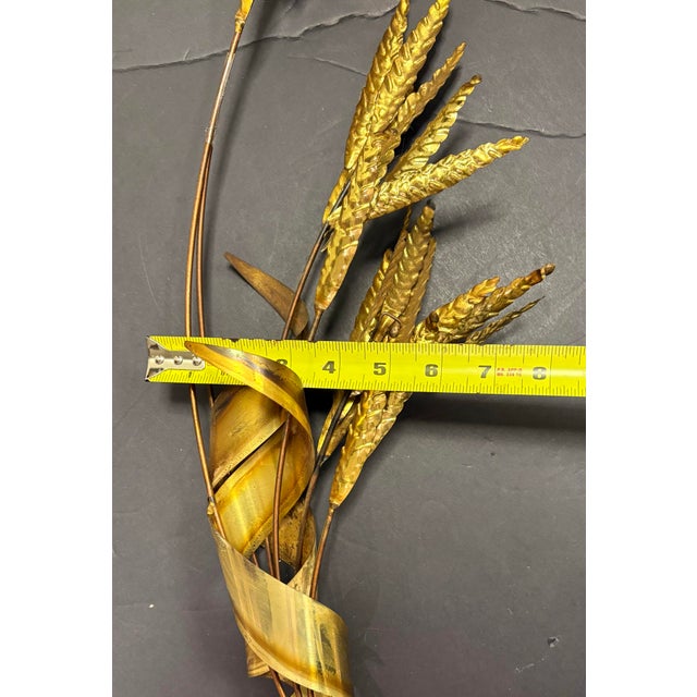 Metal Vintage Brass Wheat Wall Sculpture With Copper Stems, Mid Century Modern Botanical Wall Art, 30” For Sale - Image 7 of 9