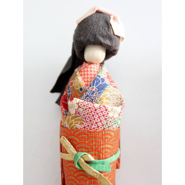 Mid-Century Japanese Folk Art Kimono Dolls Set of 3 For Sale - Image 12 of 16