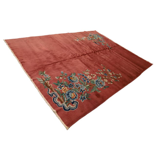 1920s 9'x12 Vintage Chinese Art Deco Rug | Terra-Cotta Red Wool Rug For Sale - Image 5 of 9