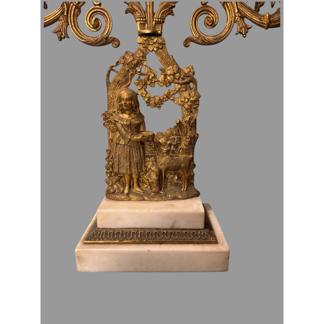 Victorian Antique Victorian Gilt Cast Metal 3 Light Figural Candelabra Girl With Animals For Sale - Image 3 of 5
