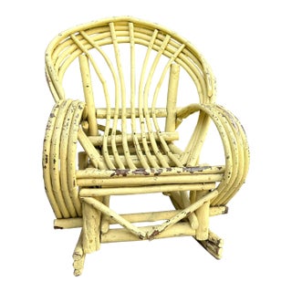 19th Century Handmade Adirondack Bentwood Child’s Rocker Chair in Butter Yellow For Sale