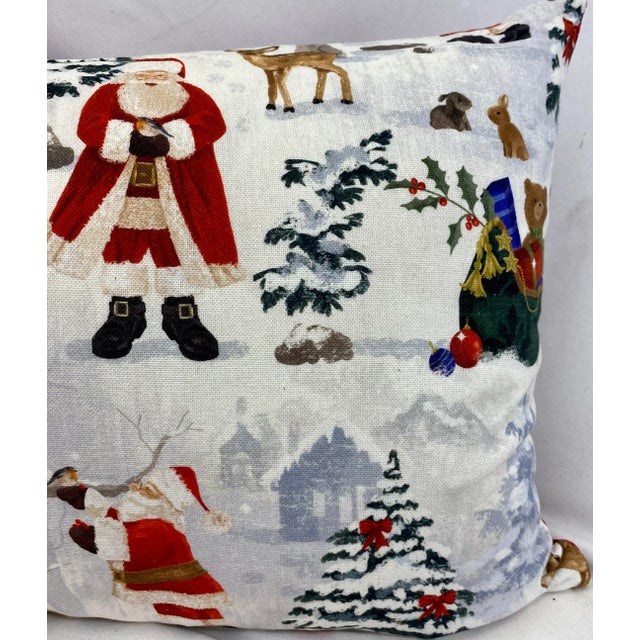 2020s Festive Santa Themed Christmas Bolster Pillow With Vibrant Red Velour-Like Back - Made in U K For Sale - Image 5 of 12