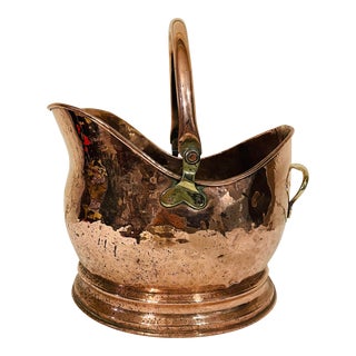 Antique Hammered Copper and Brass Coal Scuttle For Sale