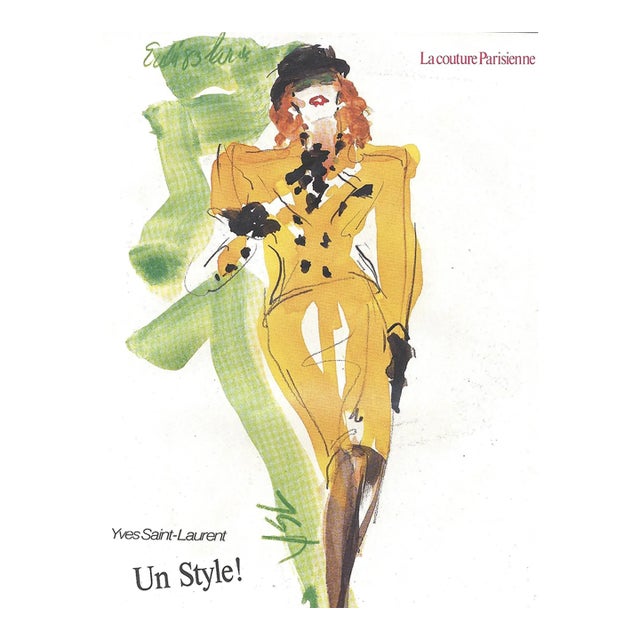 1983 French Yves Saint Laurent Fashion Print, Matted For Sale