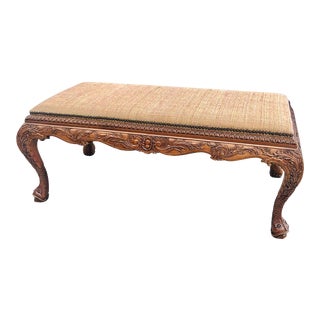 Vintage Chippendale Neoclassical Style Carved Wood Koi Feet Bench For Sale