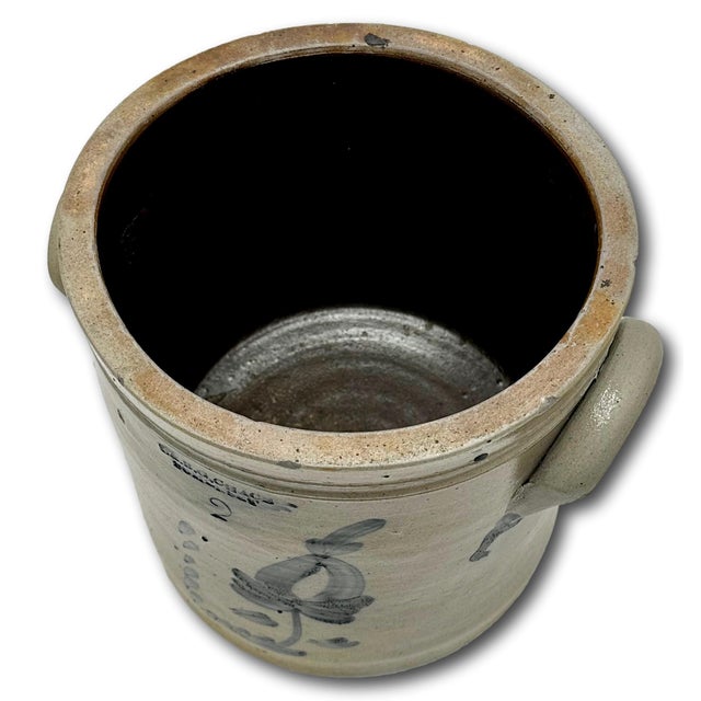 Nice Antique 1850s 2 Gallon American Blue Hand Decorated Stoneware Crock by L & B G Chace in Somerset Mass. For Sale In Boston - Image 6 of 12