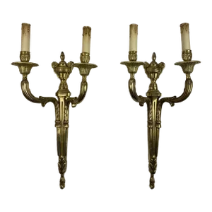 Large Pair of 19th Century French Louis XVI Style Bronze Two-Armed Wall Sconces