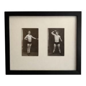 Early 20th-Century Strongman Studies — Framed Photographic Pair
