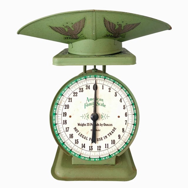 Antique American Family Scale Model 1906 Green With Eagle Hopper Scoop 25 Pound For Sale - Image 12 of 12