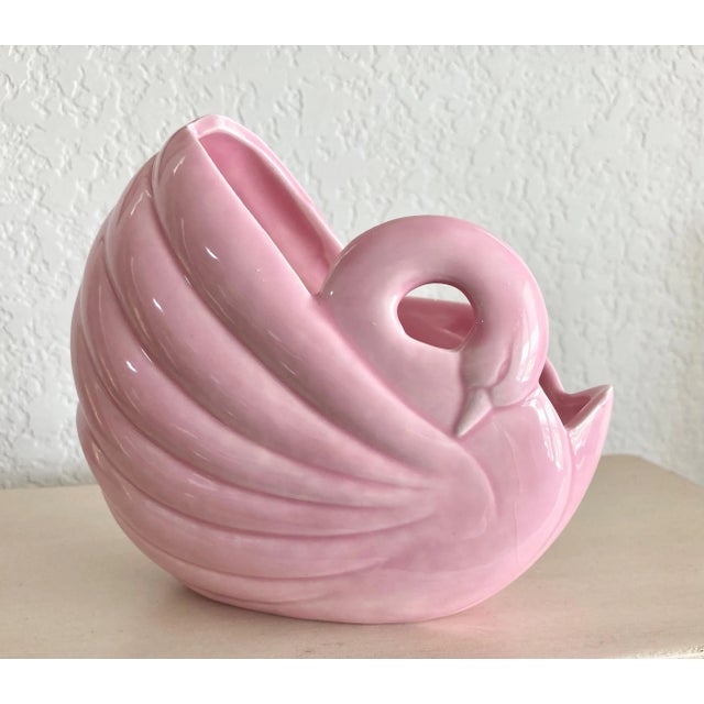 Circa 1970 Art Deco-Inspired Pink Porcelain Sleeping Swan Cachepot / Planter For Sale - Image 13 of 13