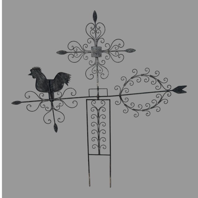 Folk Art Mid 20th Century Primitive Country Folk Art Twisted Metal Directional Weathervane with Figural Chicken For Sale - Image 3 of 12