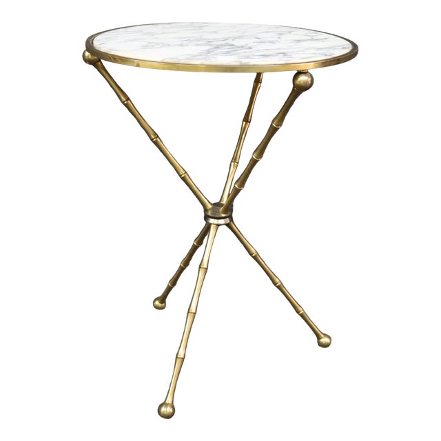 Italian Mid Century Faux Bamboo Brass & Marble Table For Sale