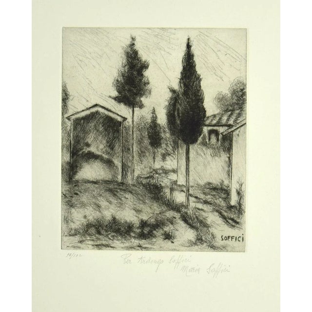 Poggio a Caiano - Original Etching and Drypoint by A. Soffici - 1964 1964 For Sale - Image 3 of 3