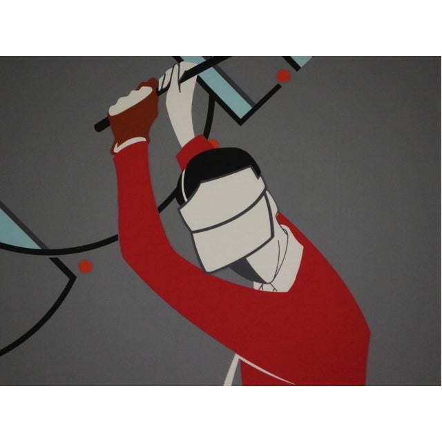 Serigraph by Charles Lepas depicting an Art Deco golfer in a custom bamboo frame
