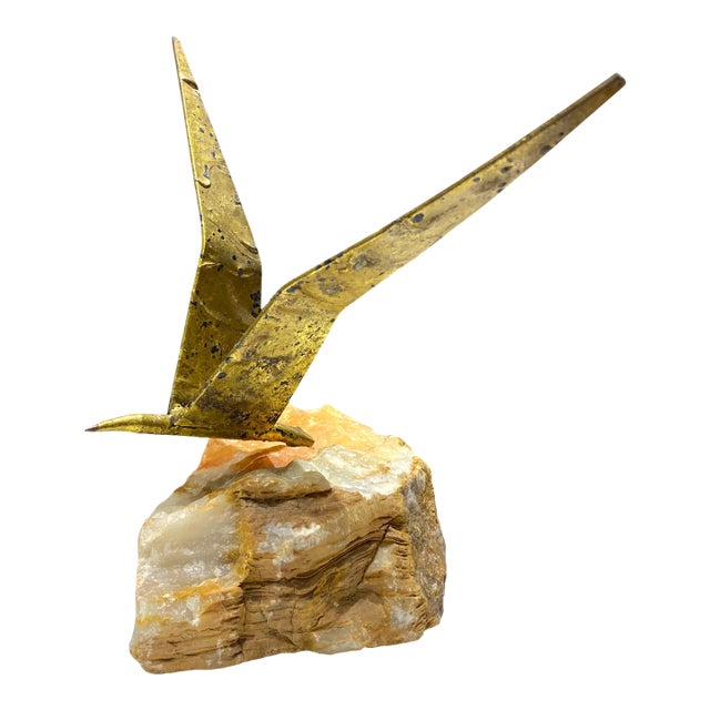 Mid 20th Century Curtis Jere Abstract Bird Sculpture Metal on Stone Base MCM For Sale