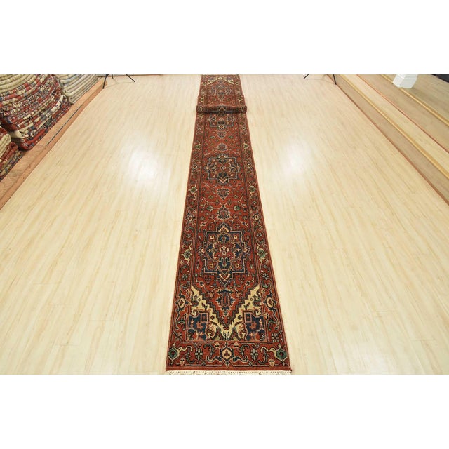 Tribal Heriz Runner 2’7” X 21’10” Rust Wool Tribal Hand-Knotted Oriental Rug For Sale - Image 3 of 12