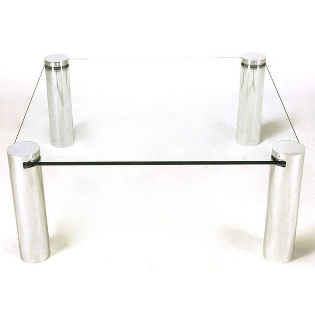 Italian Italian Style Chrome Cylinder and Glass Square Coffee Table For Sale - Image 3 of 7