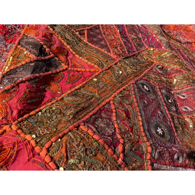 2000 - 2009 2000s Orange Red Hand-Embroidered Patchwork Tapestry For Sale - Image 5 of 6