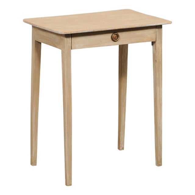 Early 20th Century Swedish Minimalist Beige Wood Side Table For Sale