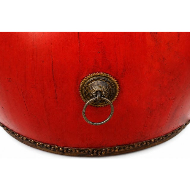 Monumental Antique 48" Chinese Ceremonial Drum Red Lacquered For Sale - Image 14 of 18