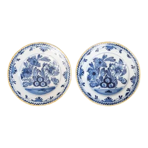 Antique 18th Century Dutch Delft Floral Plates - a Pair