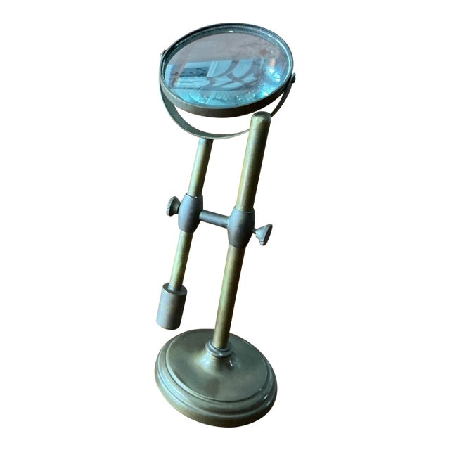 Antique Brass Adjustable Desktop Magnifying Glass For Sale