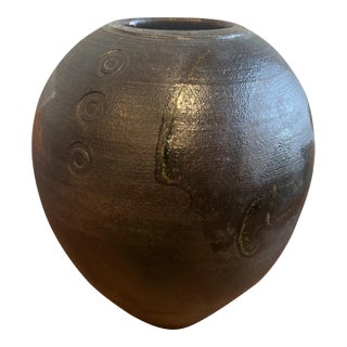 1980s Raku Pottery Vase, Artist Signed For Sale