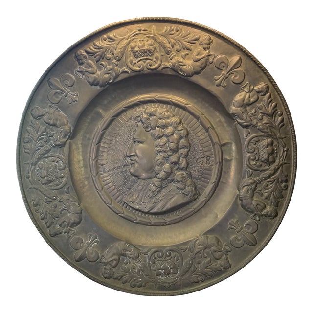 Brass Repousse Louis XIV Platter For Sale