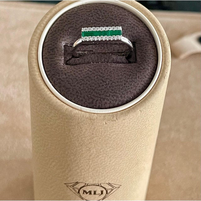 Green Princess Cut Emerald & Diamond Staking Band/Ring 14 Kt Yellow Gold/ White Gold For Sale - Image 8 of 8