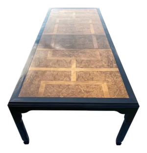 Chinoiserie Burl & Black Lacquer 10’ Extendable Dining Table From Century