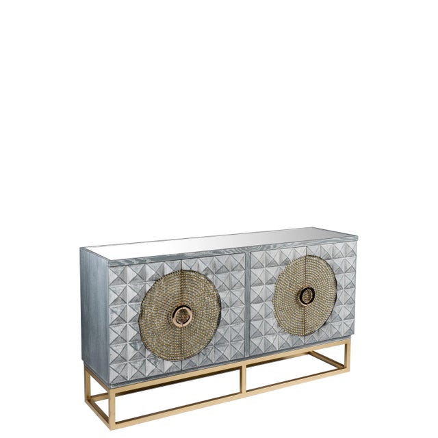 Art Deco Zelda Studded Sideboard-Gray and Gold For Sale In Los Angeles - Image 6 of 7