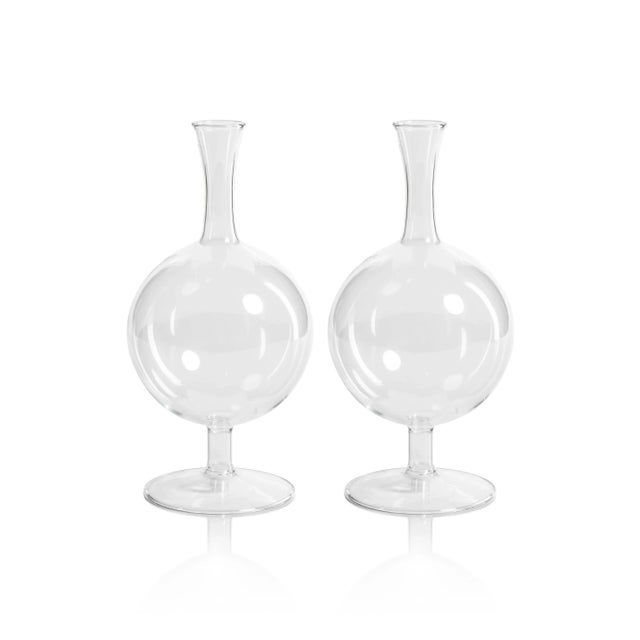 Lillee Round Glass Footed Vases, Set of 2 For Sale - Image 4 of 4