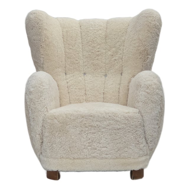 Danish Highback Armchair in Sheepskin, 1960s For Sale